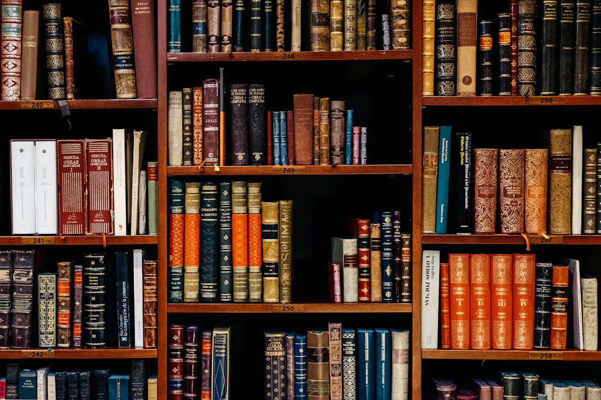 Shelves of bound law reports stacked in a firm’s library